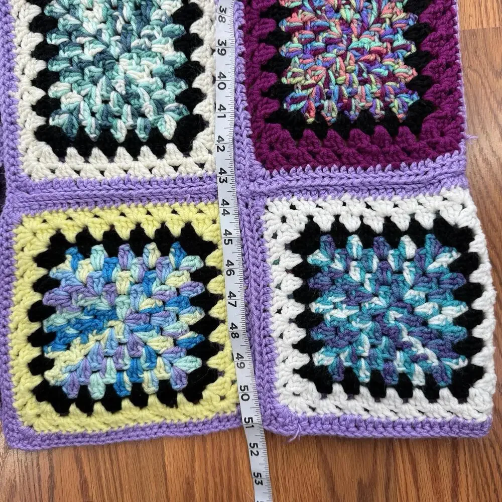 Vintage granny square purple blanket quilt throw 70s 80s 90s cottage 51x64